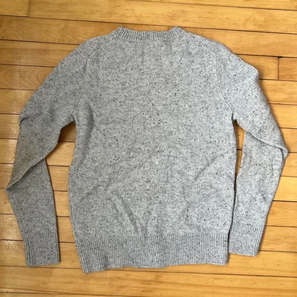 J.Crew Mens Small Lambswool Blend Crewneck Sweater Grey Speckled Elbow Patches - Picture 3 of 8